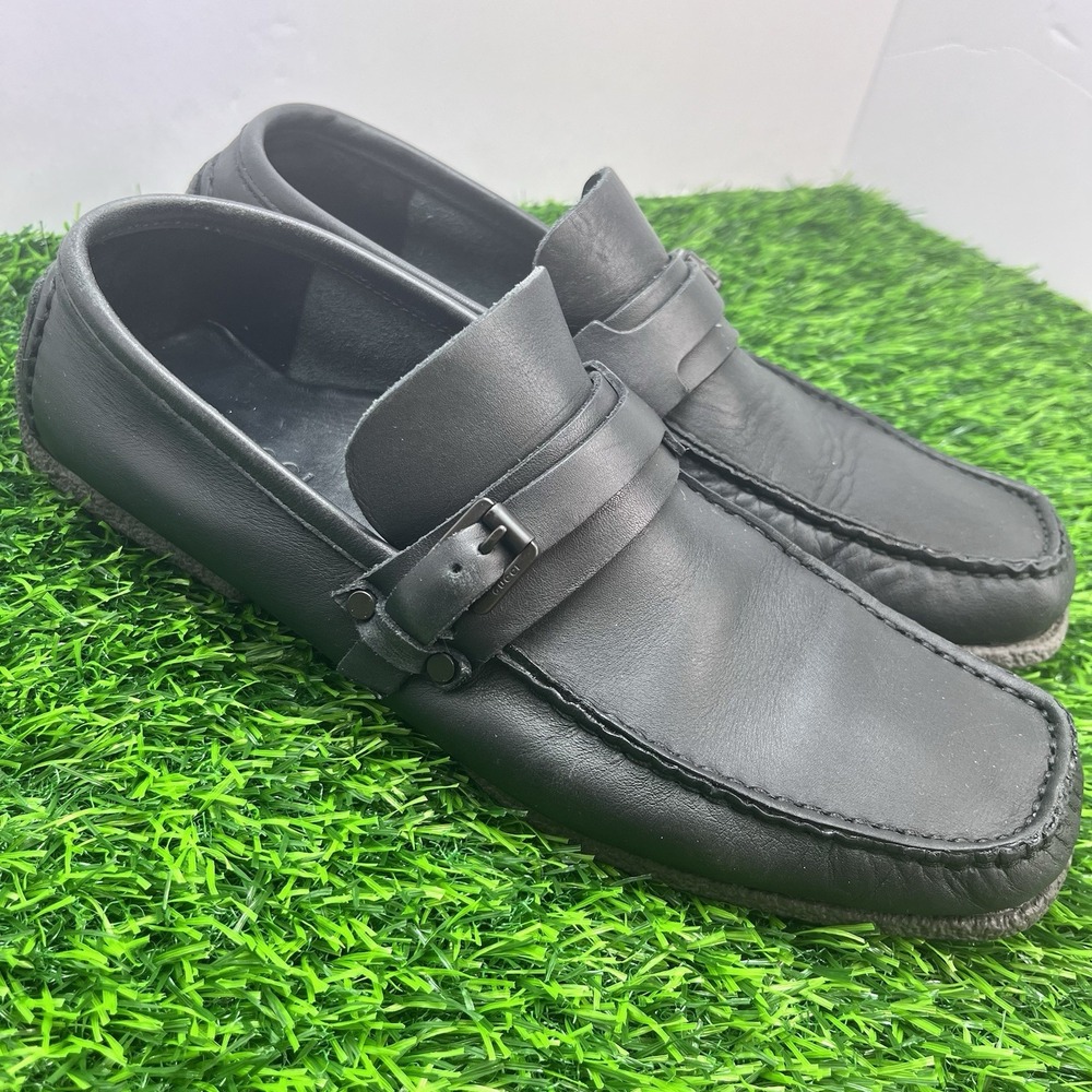 GUCCI Women's Driving Black Leather Loafers Dress Shoes EU37/ 7B US Flats Bucket - Picture 1 of 9
